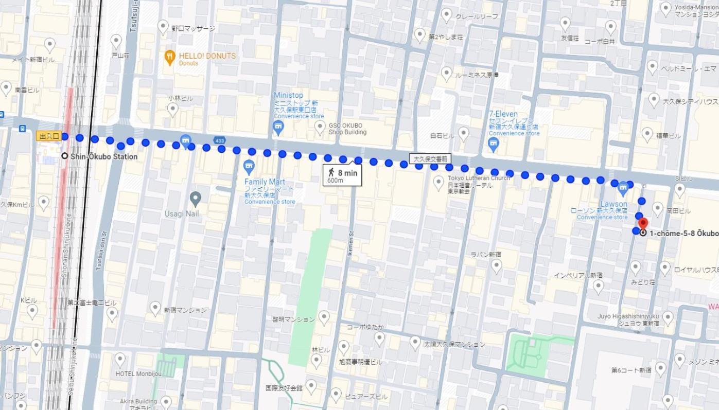 อพาร์ทเม้น グレイシャス東新宿 東新宿駅徒歩4分 新大久保駅徒歩7分 新宿駅徒歩15分 歌舞伎町すぐ近く 美味しい韓国料理屋多数あります